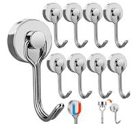 Nadinsta 8 Pezzi Ganci Magnetici, 15KG/33LBS Magnete Con Ganci, Neodimio Calamite Gancio Magnetico per Frigorifero, Ruotabile Potenti Neodimio Calamite Ganci per Cucina, Magazzino, Esterno