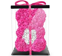 NADIR Orso di rose con fiori artificiali e scatola regalo, regalo di compleanno per donne, regalo per la fidanzata per anniversario, orso di rose, orsacchiotto, regalo per il matrimonio (Rosa, 25 cm)