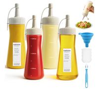 Nadisean 4 Pezzi Biberon Cucina Professionale 350ml, Squeeze Bottle 11.8oz, Trasparente Biberon da Cucina, Ottiglia Squeeze di Plastica con Pennello di Pulizia e Adesivi per Ketchup Olio D'Oliva
