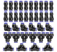 Nadisean 50 Pezzi Kit Raccordi Pneumatici, 8mm Attacchi Rapidi Aria Compressa Blu in 5 Taglie, Raccordo Pneumatico con Innesti Rapidi Dritti, Angolati, Y, T e Riduttori 6-8mm, per Collegare Tubo