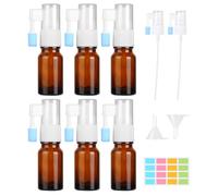 Nadisean 6 Pezzi Flaconi Spray Nasale,30ml Spruzzatori Nasali Vuoti,Bottiglia Spray Nasale,Fine Vetro Nebulizzatore Spray,Nasali Vuote in Vetro Ambrato con Imbuto,Adesivi per Profumo Oli Essenziali