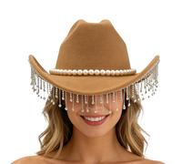 Nadsrpn Cappello da cowboy da donna, cappello da cowgirl a tesa larga, stile western glitterato con strass, per festival, carnevale, musica, concerti, matrimoni, vacanze, celebrazioni, cosplay
