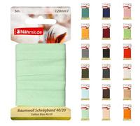 Nähmit Nastro sbieco in cotone da 5 m, 100% cotone, larghezza 20 mm, 40/20, nastro sbieco pre-stirato (A12, verde, biglietto da 5 m)