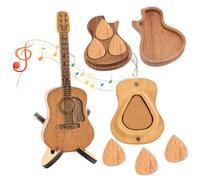 NAESM Scatola di plettro per chitarra in legno con supporto, 6 Pcs Uniche Chitarra Picks, Musicista Inciso In Legno Plettro, Mini Chitarra A Forma di Chitarra