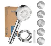 Nafall Doccetta per Docciacon con 1 Filtro e 1.5m Tubo, Cromo Bianco | Doccino doccia alta pressione filtra cloro residuo, batteri, metalli pesanti altro, universale g1/2, funzione arresto