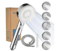 Nafall Soffione Doccia Anticalcare con Tubo - Soffione Doccia con Filtro Alta Pressione Risparmio Idricocon con Tubo 1,5M, Shower Head with Hose, Doccino per Doccia con 5 Modi, Cromo Bianco