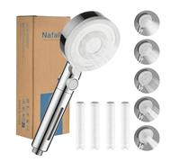 Nafall Soffione Doccia Anticalcare - Soffione Doccia con Filtro Alta Pressione Risparmio Idricocon, Shower Head with filter, Doccino per Doccia con 5 Modi Funzione, Cromo Bianco