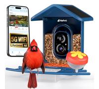 Nafnti Mangiatoia intelligente per uccelli con fotocamera, telecamera WiFi a 5 GHz e 2,4 GHz, alimentazione solare per uccelli, visualizzazione live HD 2K, identificazione degli uccelli AI, avvisi di