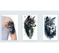 NAG043 128 - Tatuaggio temporaneo a forma di lupo, 2 fogli