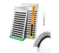NAGARAKU 3D Stretto W Ciglia Forma W Volume Finito Fan Weave Pre-Formate A Ventaglio Con Manico Lungo Pronte All'uso Naturali Soffici Compatte Narrow Clover Lash Cluster Nero Opaco (0.07mm D 9mm)