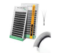 NAGARAKU 3D Stretto W Ciglia Forma W Volume Finito Fan Weave Pre-Formate A Ventaglio Con Manico Lungo Pronte All'uso Naturali Soffici Compatte Narrow Clover Lash Cluster Nero Opaco (0.07mm C 12mm)