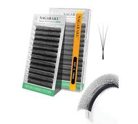 NAGARAKU 3D Stretto W Ciglia Forma W Volume Finito Fan Weave Pre-Formate A Ventaglio Con Manico Lungo Pronte All'uso Naturali Soffici Compatte Narrow Clover Lash Cluster Nero Opaco (0.07mm C 14mm)