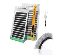 NAGARAKU 3D Stretto W Ciglia Forma W Volume Finito Fan Weave Pre-Formate A Ventaglio Con Manico Lungo Pronte All'uso Naturali Soffici Compatte Narrow Clover Lash Cluster Nero Opaco (0.07mm D 13mm)