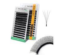 NAGARAKU 4D Stretto W Ciglia Forma W Volume Finito Fan Weave Pre-Formate A Ventaglio Con Manico Lungo Pronte All'uso Naturali Soffici Compatte Narrow Clover Lash Cluster Nero Opaco (0.07mm D 8-15mm)