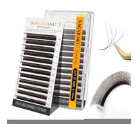 NAGARAKU 4D W Ciglia Forma W Volume Finito Fan Weave con Manico Lungo Risparmio di Tempo Naturali Ventaglio Pre-Fatto Ventole Facile da Espandere Cluster Folte Eyelash Marrone Scuro (0.07mm D 8-12mm)