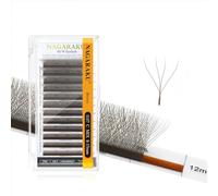 NAGARAKU 4D W Ciglia Forma W Volume Finito Fan Weave con Manico Lungo Risparmio di Tempo Naturali Ventaglio Pre-Fatto Ventole Facile da Espandere Cluster Folte Lash Marrone Chiaro (0.07mm C 8-12mm)
