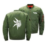 NAGBCTY Giacche e cappotti da uomo Monst-er Hunt-er, giacca a v ento retrò casual con logo e collo alto, bomber invernale casual per il tempo libero(Green,XXL)
