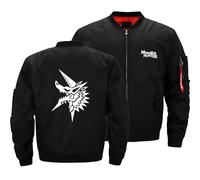 NAGBCTY Giacche e cappotti da uomo Monst-er Hunt-er, giacca a v ento retrò casual con logo e collo alto, bomber invernale casual per il tempo libero(Black,3XL)