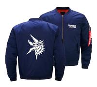 NAGBCTY Giacche e cappotti da uomo Monst-er Hunt-er, giacca a v ento retrò casual con logo e collo alto, bomber invernale casual per il tempo libero(Blue,5XL)