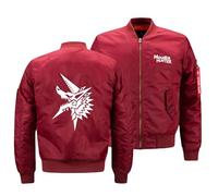 NAGBCTY Giacche e cappotti da uomo Monst-er Hunt-er, giacca a v ento retrò casual con logo e collo alto, bomber invernale casual per il tempo libero(Red,XXL)