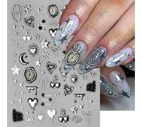 Nagelsticker 1 Blatt Selbstklebend Nagelaufkleber, 3D Sterne Mond Nagel Design Nagel-Aufkleber für Frauen Mädchen Nagel Stickers Dekoration Zubehör Silber Bunt