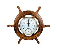 Nagina International 16" Handcrafted Nautical Ship Wheel with 6" Arabic Numeral Dial Face Time's Clock | Maritime Wall Decor Clock