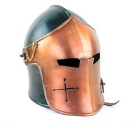 Nagina International Elmo medievale Barbuta con visiera in acciaio spazzolato per cavalieri dell'armeria templare | Elmo di oggetti di scena e costumi per Larpers (verde militare ramato)