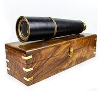 Nagina International Nautical Pirate's Maritime 32" Large Spyglass with Beautiful Brass Decorative Anchor Emblem Rosewood Hand Crafted Wooden Box | Antique Ship's Replicas (Antique Brass with Box)
