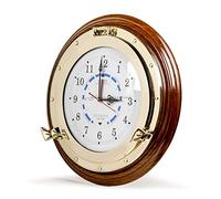 Nagina International Nautical Time Tide Clock With Brass Porthole & Wooden Base - Captain Maritime Beach Home Decor Gift (16 Inches)