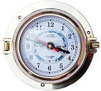 Nagina International Orologio da parete in ottone lucido di alta qualità, con oblò, apribile con foro decorativo da pirata, orologio da parete in metallo, stile nautico marittimo, colore blu navy,