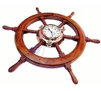 Nagina International Premium Nautical Decor Ship Wheel | Brass Porthole Clock (24 Inches)