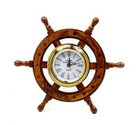 Nagina International Premium Nautical Hand Crafted Brass Time's Clock Wooden Ship Wheel | Pirate's Wall Decor | Home Decorative Gifts (16 Inches)