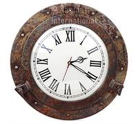 Nagina International Specchio a oblò nautico di alta qualità in rame rustico con naufragi, specchi da bagno nautici (20,3 cm, orologio in alluminio)