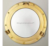 Nagina International Specchio decorativo da 30,5 cm, in ottone lucido, stile nautico, motivo: barca dei pirati, decorazione per la casa e regali da capitano sulla spiaggia marittima