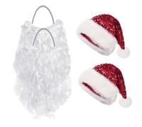 Nagoyuki Set con cappello da Babbo Natale, barba e parrucca, cappello da Babbo Natale con paillettes e parrucca da Babbo Natale, per adulti, regalo per feste in famiglia (4, M)
