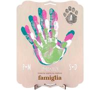 nagu® Famiglia. Cornice Impronte Neonato. Regalo in Legno 30x22 cm, Spazio per Impronta Piede e Mano del Bebè o di tutta la Famiglia e Foto. Include Supporto e Kit di Lettere per Nomi e Date