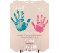 nagu® Nonno. Padre. Cornice Impronte Neonato. Regalo in Legno 30x22 cm, Spazio per Impronta Piede e Mano del Bebè o di tutta la Famiglia e Foto. Include Supporto e Kit di Lettere per Nomi e Date