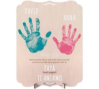 nagu® Papà. Nonno. Cornice Impronte Neonato. Regalo in Legno 30x22 cm, Spazio per Impronta Piede e Mano del Bebè o di tutta la Famiglia e Foto. Include Supporto e Kit di Lettere per Nomi e Date
