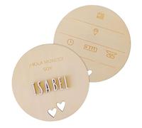 nagu® Regalo di Nascita Personalizzato Neonato. Targa in Legno 12 cm con Stelle o Cuori, “Hello World” e Nome. Set Regalo Neonato Personalizzato per Bimba o Bimbo con Lettere Adesive