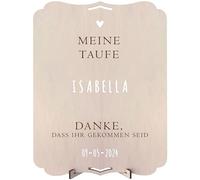 nagu® Willkommen bei meiner Taufe Poster | Taufdekoration Junge oder Mädchen | Holztafel zum Aufhängen oder auf einem personalisierten Tisch mit Namen und Datum. Dettagli zur Taufe