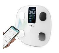 nah-vital® Bilancia per analisi del corpo intelligente, bilancia pesapersone digitale, con app per 15 dati corporei come grasso corporeo, peso, BMI, massa muscolare e BMR | grande display | fino a 24