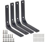 NAHUAA 4 Pezzi Staffe per Mensole Pesanti 12.5 cm Staffe a L per Mensole Nero Reggi Mensola da Muro con Viti per Mensole-Cucina-Legno
