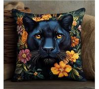 NAHUIGOOD Kit Per Cuscino A Punto Croce, Pantera Nera 45X45Cm Set Di Cuscini Prestampatiper Ricamo A Punto Croce,