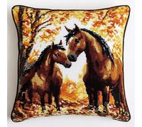 NAHUIGOOD Punto Croce Cuscino Kit Cavallo Animale 45X45Cm Kit Per Punto Croce Cuscino - Tela Stampata -