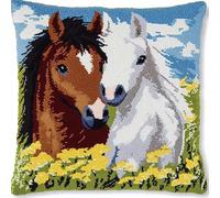 NAHUIGOOD Punto Croce Kit Cuscino Completo Set Decoration Cavallo Animale 45X45Cm Manuale Ricamo Kit Adulto Art Creativo Regalo Diy Cross Stitch Embroidery