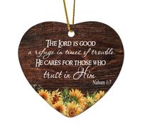 Nahum 1:7 The Lord Is Good A Refuge in Times of Trouble He Cares for Those Who Trust in Him - Cuore in ceramica per albero di Natale, decorazione per albero di Natale, citazioni commemorative per
