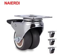 NAIERDI 4 pezzi ruote girevoli per mobili 1.5 " / 2" ruote per mobili in gomma morbida per impieghi gravosi con freno per carrello a piattaforma