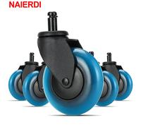 NAIERDI 5 pezzi ruote per sedie da ufficio in poliuretano blu, ruote per mobili in gomma morbida girevole da 3 pollici rulli sicuri per mobili