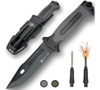 naifu® The Hunter V - Coltello da Sopravvivenza a Lama Fissa 12,5 cm - Acciaio Inox 3CR13 - Coltello Bushcraft con Acciarino, Affilatore, Fodero Rigido - Escursionismo, Campeggio, Caccia