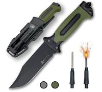 naifu® - The Hunter V Coltello Sopravvivenza Lama Fissa in acciaio inossidabile (3CR13) lama da 12,5 cm Coltello Bushcraft con accendino integrato e affilatore per coltelli coltello da caccia (Verde)